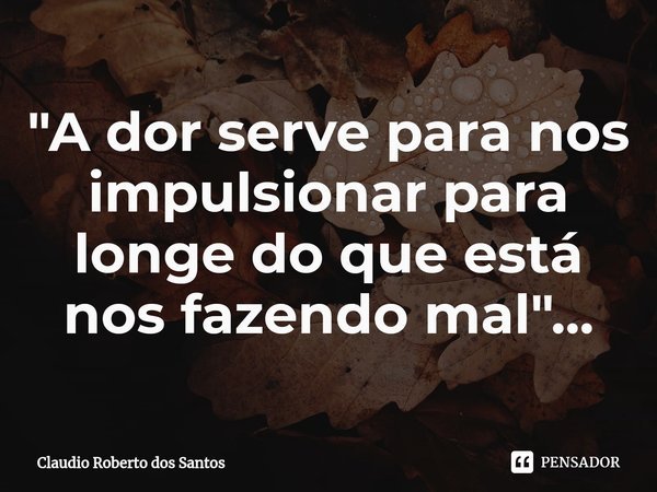 ⁠"A dor serve para nos impulsionar para longe do que está nos fazendo mal"...... Frase de Claudio Roberto dos Santos.