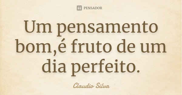 Um pensamento bom,é fruto de um dia perfeito.... Frase de Claudio Silva.