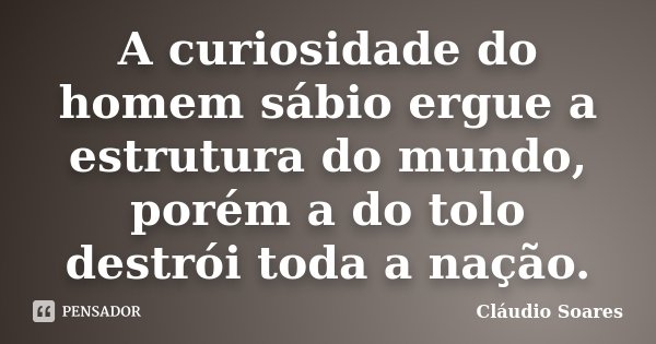 A curiosidade do homem sábio ergue a estrutura do mundo, porém a do tolo destrói toda a nação.... Frase de Cláudio Soares.