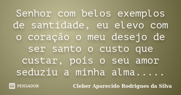 Senhor com belos exemplos de santidade, eu elevo com o coração o meu desejo de ser santo o custo que custar, pois o seu amor seduziu a minha alma........ Frase de Cléber Aparecido Rodrigues da Silva.