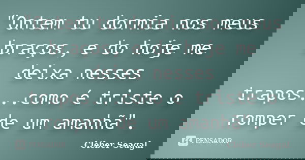 "Ontem tu dormia nos meus braços, e do hoje me deixa nesses trapos...como é triste o romper de um amanhã".... Frase de Cléber Seagal.