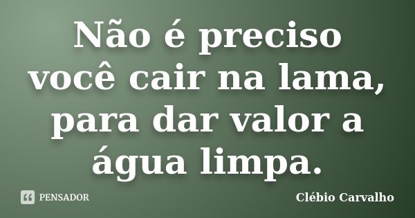 Não é preciso você cair na lama, para dar valor a água limpa.... Frase de Clébio Carvalho.