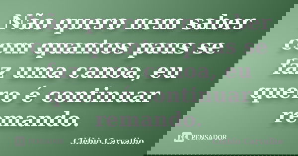 Não quero nem saber com quantos paus se faz uma canoa, eu quero é continuar remando.... Frase de Clébio Carvalho.