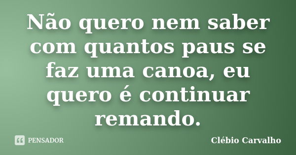 Não quero nem saber com quantos paus se faz uma canoa, eu quero é continuar remando.... Frase de Clébio Carvalho.