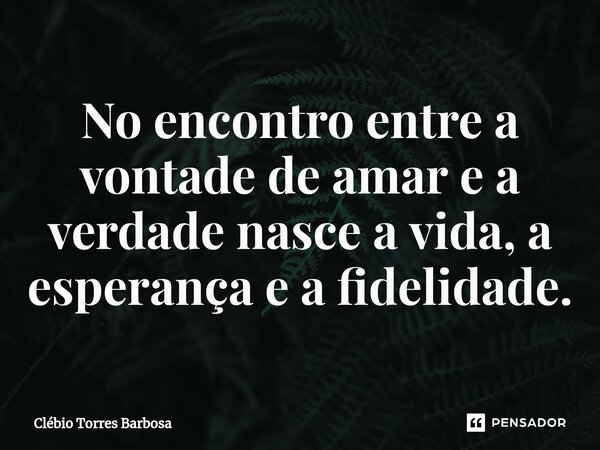 No encontro entre a vontade de amar e a verdade nasce a vida, a esperança e a fidelidade.... Frase de Clébio Torres Barbosa.