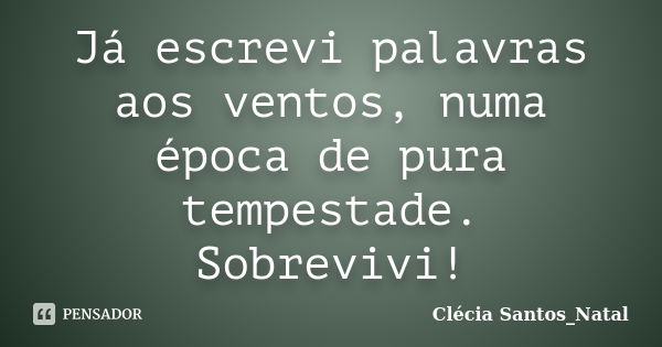 Já escrevi palavras aos ventos, numa época de pura tempestade. Sobrevivi!... Frase de Clécia Santos_Natal.