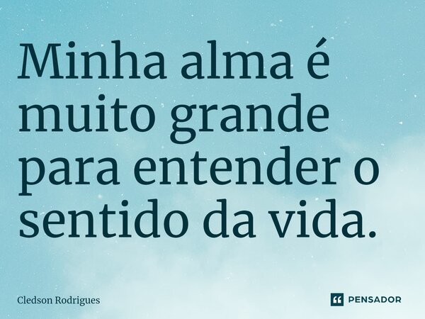 ⁠Minha alma é muito grande para entender o sentido da vida.... Frase de Cledson Rodrigues.