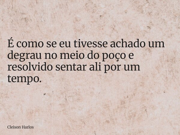 É como se eu tivesse achado um degrau no meio do poço e resolvido sentar ali por um tempo.... Frase de Cleison Harlos.
