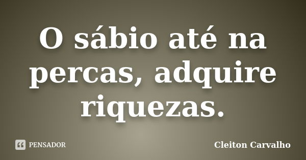 O sábio até na percas, adquire riquezas.... Frase de Cleiton Carvalho.