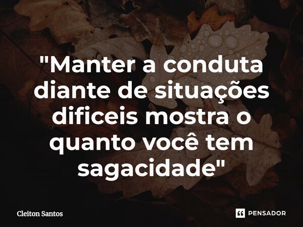 "⁠Manter a conduta diante de situações dificeis mostra o quanto você tem sagacidade"... Frase de Cleiton Santos.