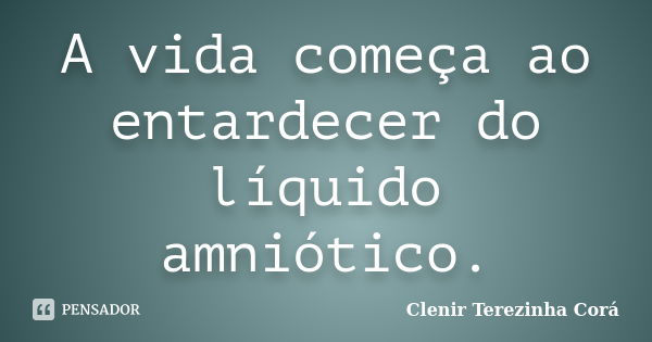 A vida começa ao entardecer do líquido amniótico.... Frase de Clenir Terezinha Corá.