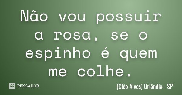 Não vou possuir a rosa, se o espinho é quem me colhe.... Frase de (Cléo Alves) Orlândia - SP.