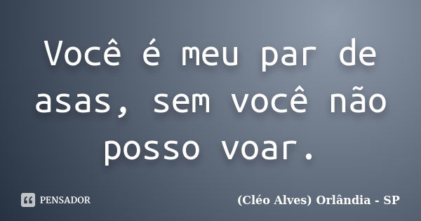 Você é meu par de asas, sem você não posso voar.... Frase de (Cléo Alves) Orlândia - SP.