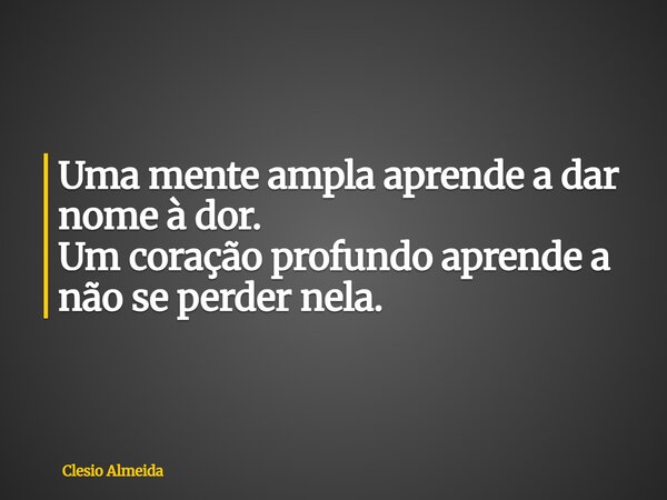 Uma mente ampla aprende a dar nome à dor. Um coração profundo aprende a não se perder nela.... Frase de Clesio Almeida.