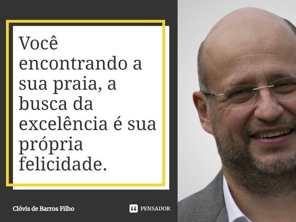 ⁠Você encontrando a sua praia, a busca da excelência é sua própria felicidade.... Frase de Clóvis de Barros Filho.