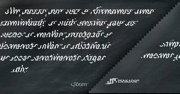 Um passo por vez e formamos uma caminhada, a vida ensina que as vezes a melhor proteção e simplesmente olhar a distância mesmo que esse sentimento traga dor.... Frase de Clpam.