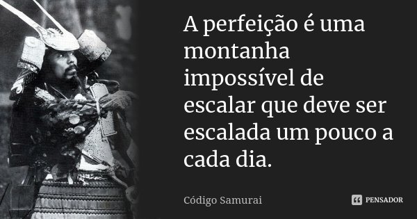A perfeição é uma montanha impossível de escalar que deve ser escalada um pouco a cada dia.... Frase de Código Samurai.