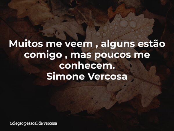 Muitos me veem , alguns estão comigo , mas poucos me conhecem. Simone Vercosa... Frase de Coleção pessoal de vercosa.