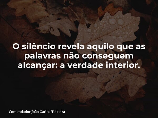 O silêncio revela aquilo que as palavras não conseguem alcançar: a verdade interior.... Frase de Comendador João Carlos Teixeira.