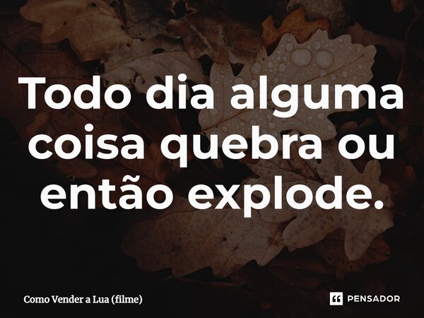 ⁠Todo dia alguma coisa quebra ou então explode.... Frase de Como Vender a Lua (filme).