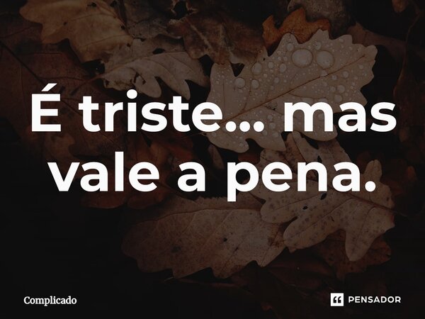 ⁠É triste... mas vale a pena.... Frase de Complicado.