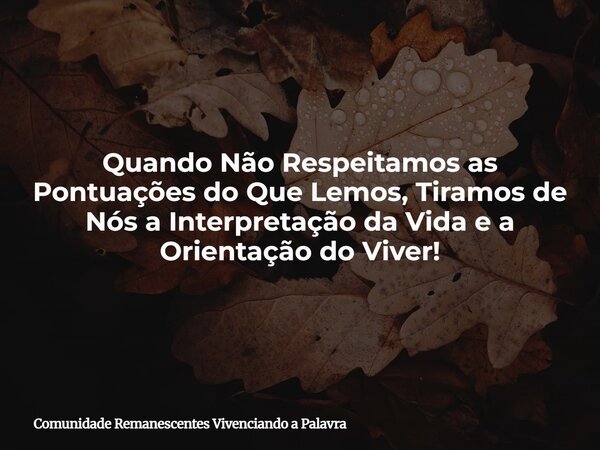 ⁠Quando Não Respeitamos as Pontuações do Que Lemos, Tiramos de Nós a Interpretação da Vida e a Orientação do Viver!... Frase de Comunidade Remanescentes Vivenciando a Palavra.
