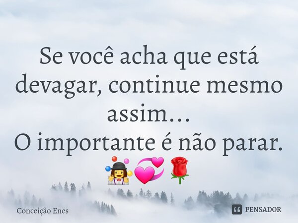 ⁠Se você acha que está devagar, continue mesmo assim... O importante é não parar. 🤹‍♀️💞🌹... Frase de Conceição Enes.