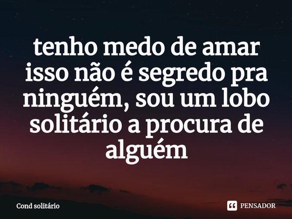 ⁠tenho medo de amar isso não é segredo pra ninguém, sou um lobo solitário a procura de alguém... Frase de Cond solitário.