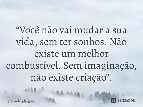 ⁠“Você não vai mudar a sua vida, sem ter sonhos. Não existe um melhor combustível. Sem imaginação, não existe criação”.... Frase de conde.phagoo.