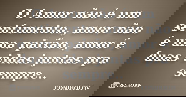 O Amor não é um sentimento, amor não é uma paixão, amor é duas vidas juntas pra sempre..... Frase de Condiolov.