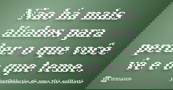 Não há mais aliados para perder o que você vê e o que teme.... Frase de Confidencias_de_uma_fria_solitaria.