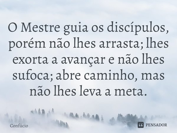 ⁠O Mestre guia os discípulos, porém não lhes arrasta; lhes exorta a avançar e não lhes sufoca; abre caminho, mas não lhes leva a meta.... Frase de Confúcio.