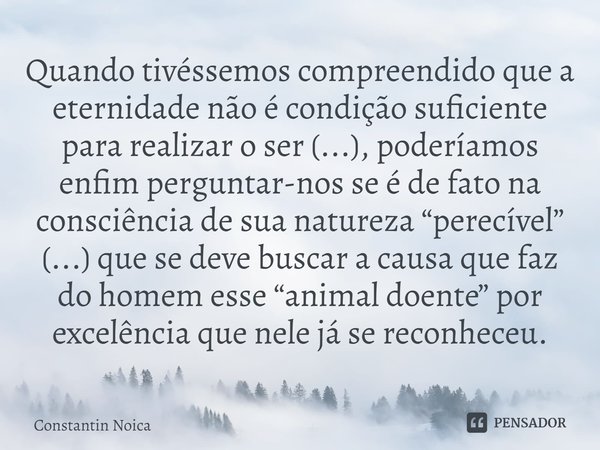 ⁠Quando tivéssemos compreendido que a eternidade não é condição suficiente para realizar o ser (...), poderíamos enfim perguntar-nos se é de fato na consciência... Frase de Constantin Noica.