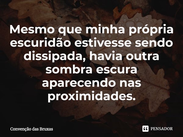 ⁠Mesmo que minha própria escuridão estivesse sendo dissipada, havia outra sombra escura aparecendo nas proximidades.... Frase de Convenção das Bruxas.