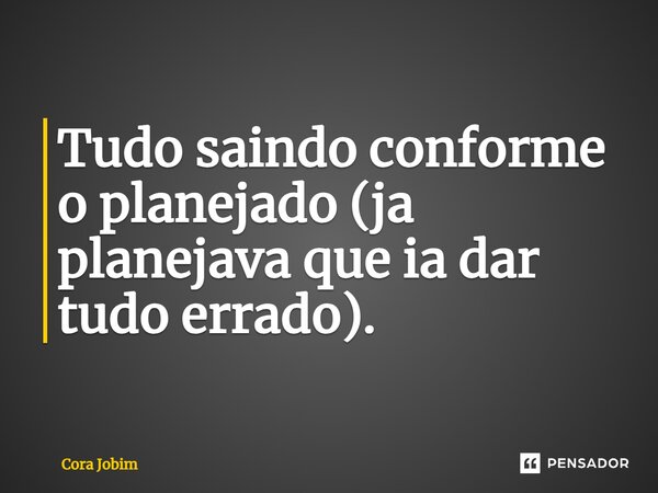 ⁠Tudo saindo conforme o planejado (ja planejava que ia dar tudo errado).... Frase de Cora Jobim.