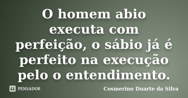 O homem abio executa com perfeição, o sábio já é perfeito na execução pelo o entendimento.... Frase de Cosmerino Duarte da Silva.