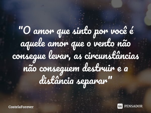 ⁠"O amor que sinto por você é aquele amor que o vento não consegue levar, as circunstâncias não conseguem destruir e a distância separar"... Frase de CostelaForever.