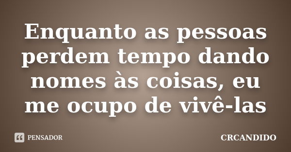 Enquanto as pessoas perdem tempo dando nomes às coisas, eu me ocupo de vivê-las... Frase de CRCANDIDO.