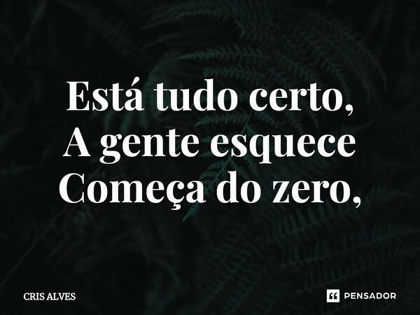 ⁠Está tudo certo, A gente esquece Começa do zero,... Frase de Cris Alves.