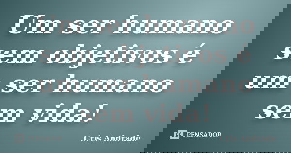 Um ser humano sem objetivos é um ser humano sem vida!... Frase de Cris Andrade.