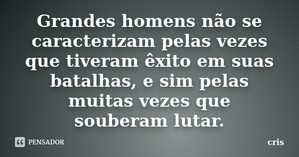 Grandes homens não se caracterizam pelas vezes que tiveram êxito em suas batalhas, e sim pelas muitas vezes que souberam lutar.... Frase de Cris.