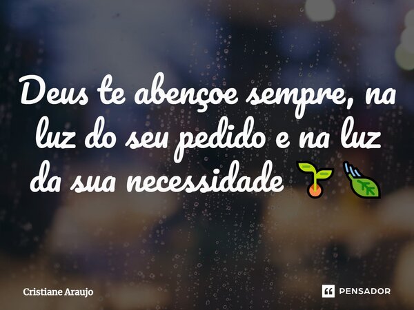 ⁠Deus te abençoe sempre, na luz do seu pedido e na luz da sua necessidade 🌱🍃... Frase de Cristiane Araujo.