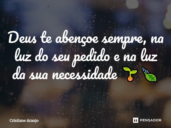 ⁠Deus te abençoe sempre, na luz do seu pedido e na luz da sua necessidade 🌱🍃... Frase de Cristiane Araujo.