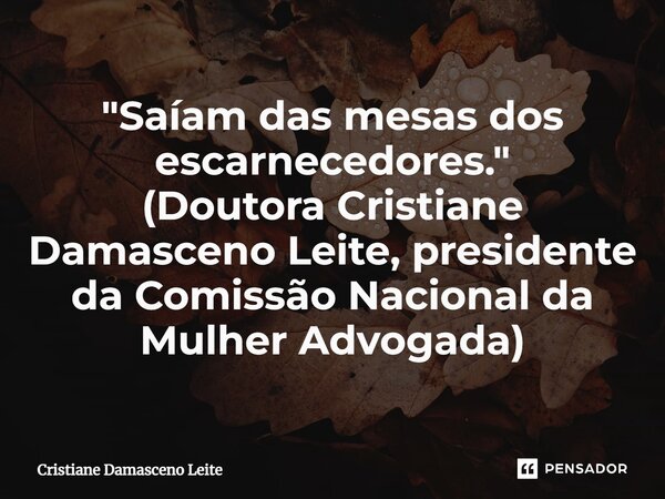 ⁠"Saíam das mesas dos escarnecedores." (Doutora Cristiane Damasceno Leite, presidente da Comissão Nacional da Mulher Advogada)... Frase de Cristiane Damasceno Leite.