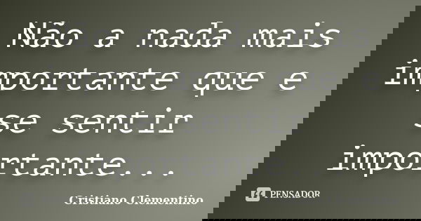Não a nada mais importante que e se sentir importante...... Frase de Cristiano Clementino.