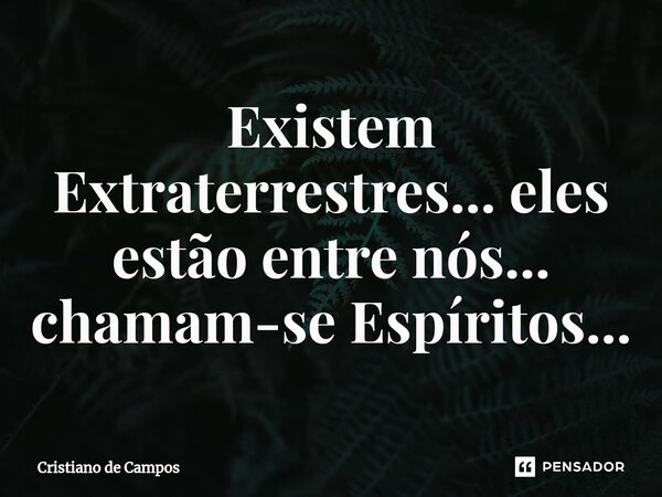 ⁠Existem Extraterrestres... eles estão entre nós... chamam-se Espíritos...... Frase de Cristiano de Campos.