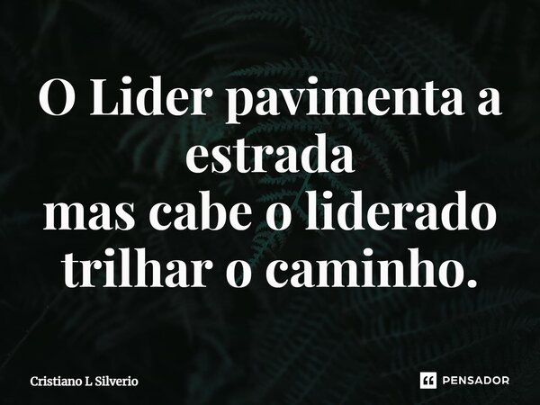 O Líder pavimenta a estrada mas cabe o liderado trilhar o caminho.⁠... Frase de Cristiano L Silverio.