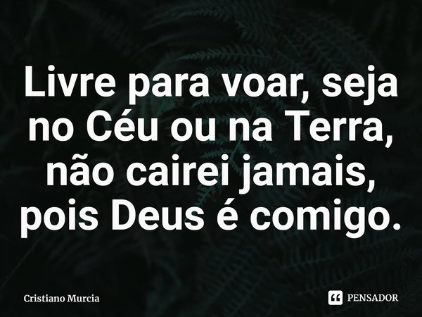 ⁠Livre para voar, seja no Céu ou na Terra, não cairei jamais, pois Deus é comigo.... Frase de Cristiano Murcia.