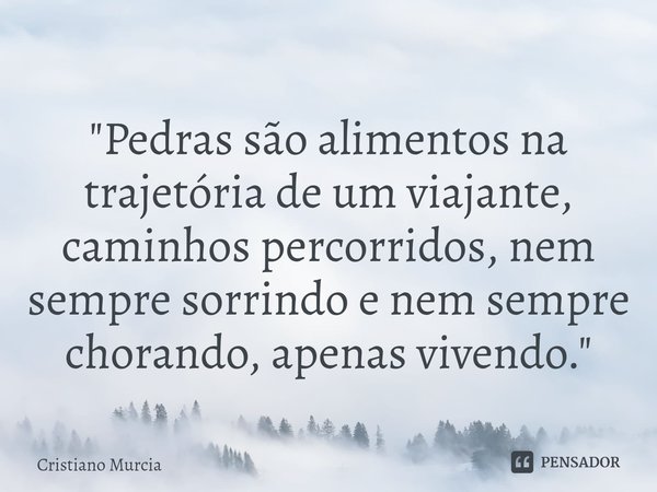 "⁠Pedras são alimentos na trajetória de um viajante, caminhos percorridos, nem sempre sorrindo e nem sempre chorando, apenas vivendo."... Frase de Cristiano Murcia.