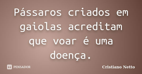 Pássaros criados em gaiolas acreditam que voar é uma doença.... Frase de Cristiano Netto.